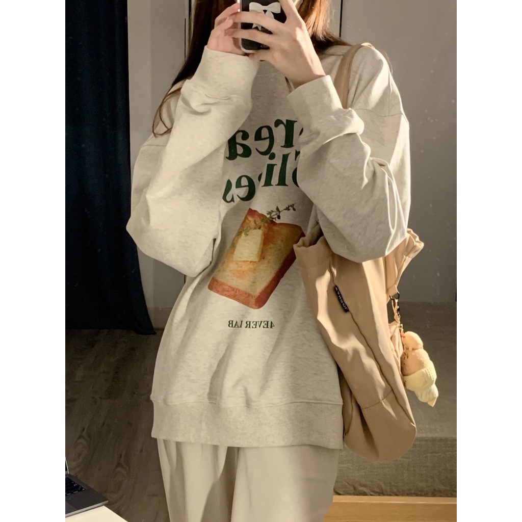 Áo Nỉ Nữ Dài Tay Cổ Tròn Form Rộng Thời Trang Hàn