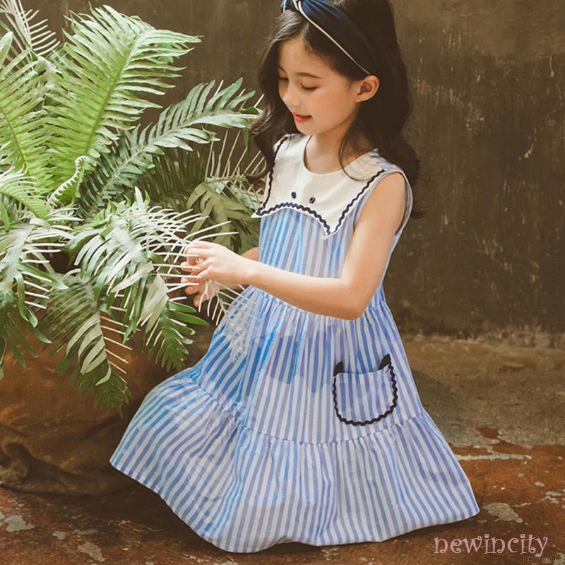 Đầm không tay họa tiết sọc thời trang cho bé gái