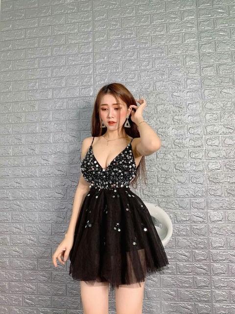 Đầm xòe 2 dây form ngắn mini công chúa kết cườm TRIPBLE T DRESS - SIZE M/L - MS39V