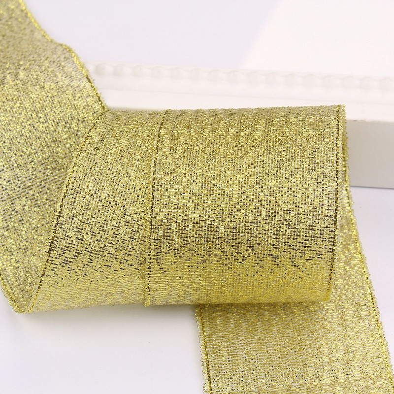 Ruy băng kim tuyến nhũ vàng trang trí gói quả hoa sinh nhật nơ phụ kiện tóc，giá theo cuộn=22.5m