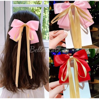 [Phụ Kiện Tóc Đẹp Belle] Kẹp Tóc Nơ Ruy Băng Phối Dây Tua Rua - Belle Store