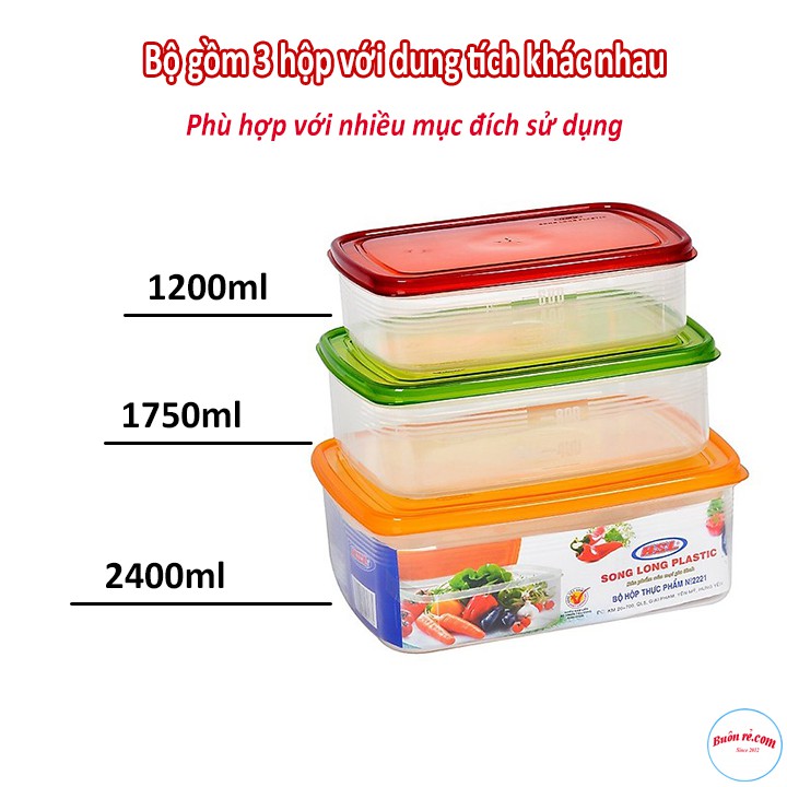 Bộ 3 Hộp Trữ Đông- Hộp Đựng Thực Phẩm SONG LONG Nắp Nhiều Màu Cao Cấp ( MS: 2221) - br00318