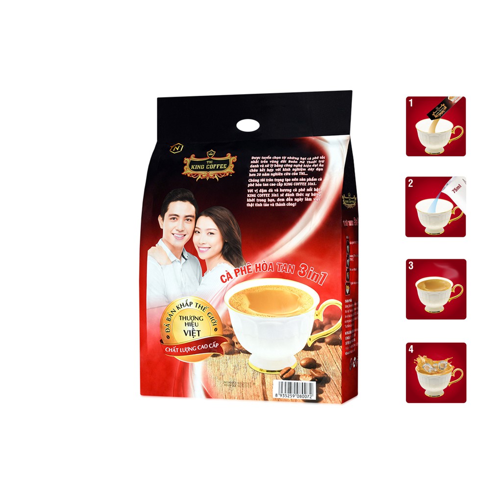Cà Phê Hòa Tan 3IN1 KING COFFEE - Túi 45 gói x 16g - Từ hạt café Arabica và Robusta