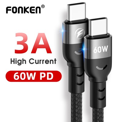 Dây cáp FONKEN đầu cắm USB Type C sang Type C hỗ trợ sạc nhanh PD 60W cho Xiaomi Samsung Galaxy Macbook