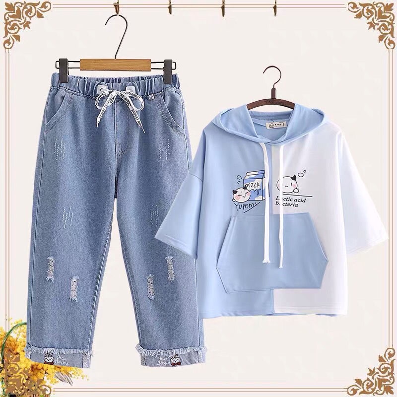 Áo Hoodie Ngắn Tay Thời Trang Mùa Hè Dễ Thương Dành Cho Bé Gái 12 Tuổi 13-15 Tuổi