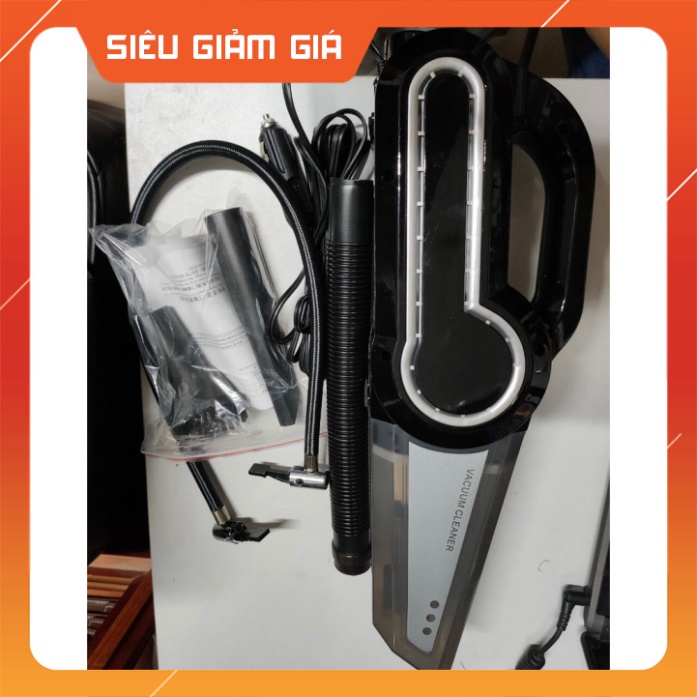 (4 in 1) Máy hút bụi kèm bơm lốp thế hệ mới, siêu khỏe, tích hợp đèn bin và đo áp suất lốp hàng cầm chắc tay D