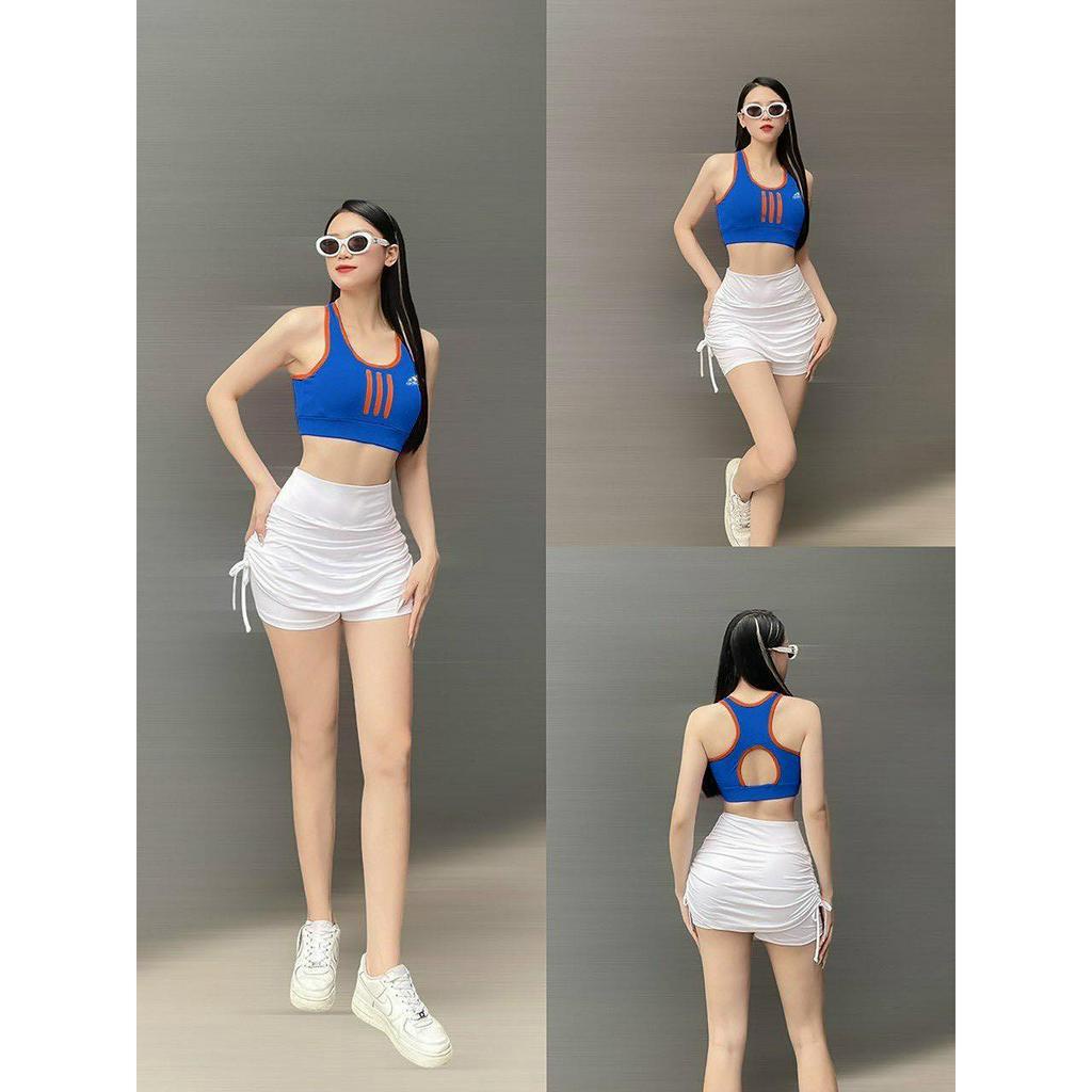 Đồ tập gym nữ Hot trend Áo Bra Das mix Chân váy rút dây 2 bên co giãn thoáng mát tập gym, yoga, zumba, fitness(sẵn mút