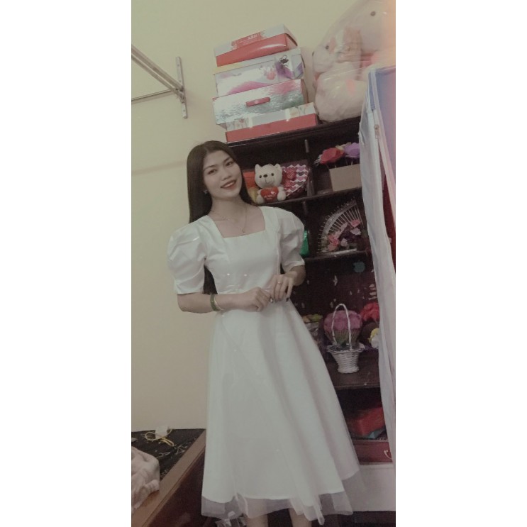 Đầm dự tiệc trắng xòe nơ lưng Cindy Dress sang trọng