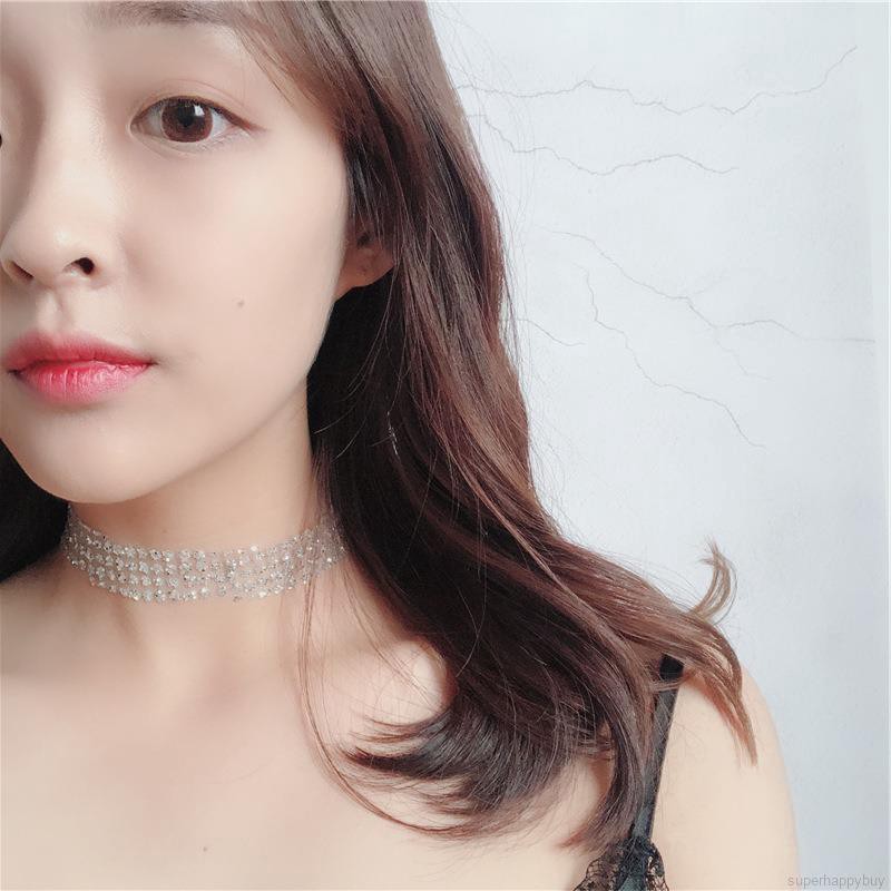 Vòng cổ choker dạng lưới đính sequin lấp lánh phong cách Hàn Quốc dành cho nữ