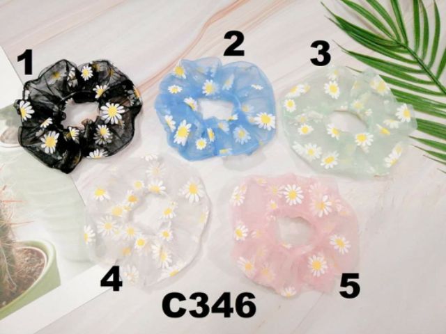 Scrunchies buộc tóc vải voan hoa cúc