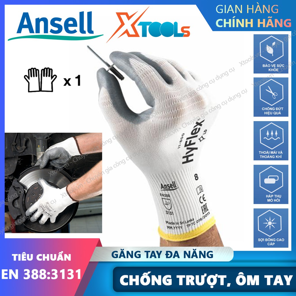 Găng tay đa năng Ansell Hyflex 11-800 găng tay bảo hộ lao động cơ khí, kỹ thuật, ôm sát tay, dễ dàng thao tác thoáng khí