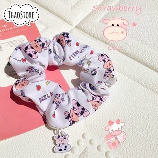 Dây buộc tóc , cột tóc scrunchies charm hình bò sữa