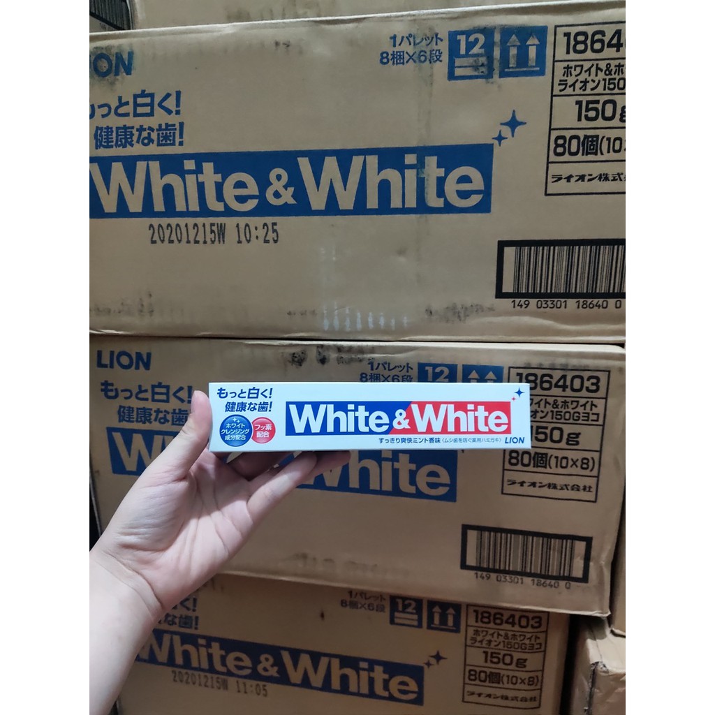 Kem đánh răng White &amp; White [FREE SHIP] chuẩn nội địa nhật, ảnh thật, làm trắng răng bản full size 150g mẫu mơi