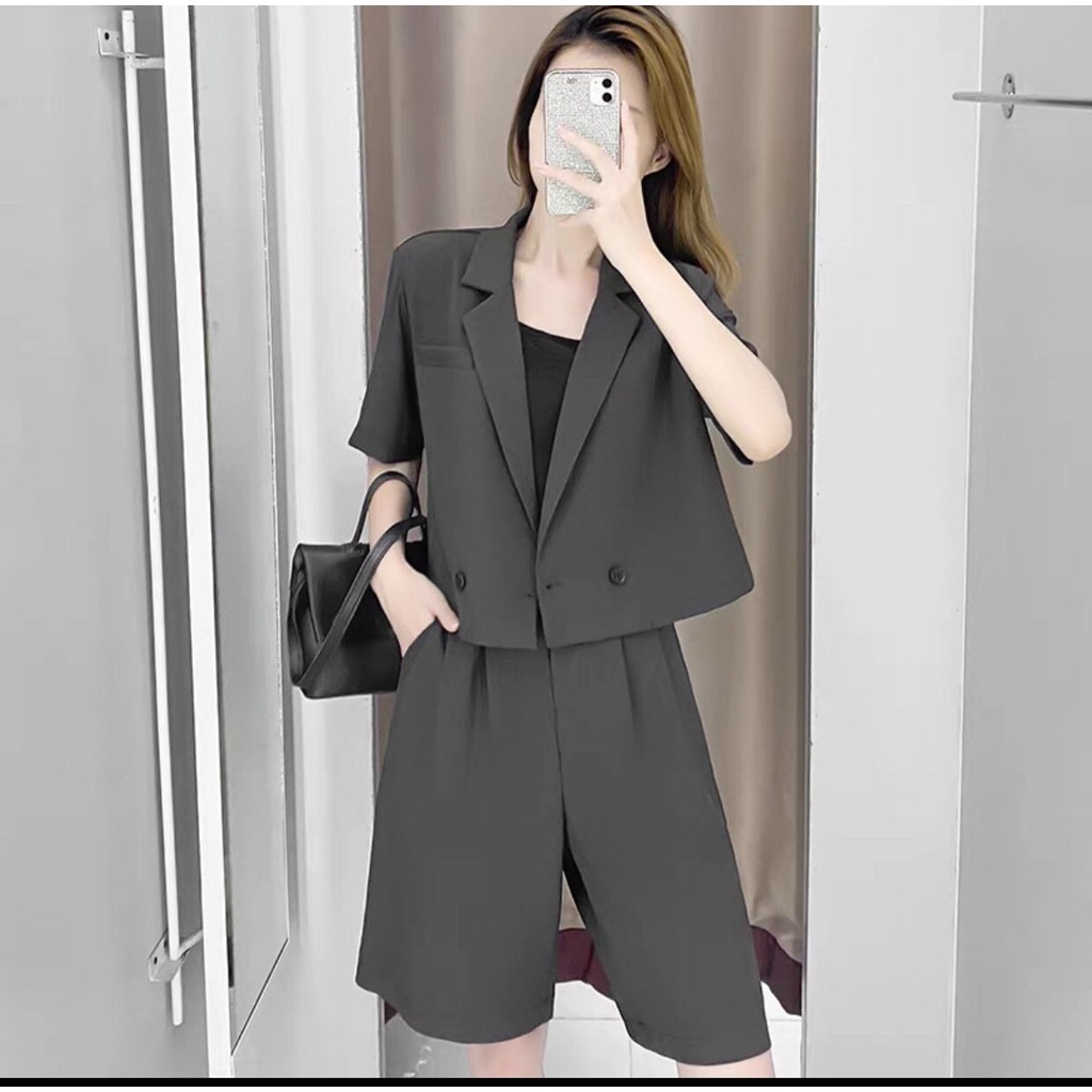 Set vest nữ thiết kế hàng Quảng Châu - Set vest croptop phối quần lửng thời trang chuẩn form | BigBuy360 - bigbuy360.vn