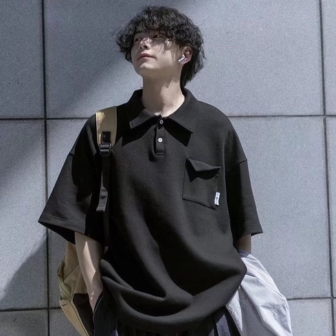 Áo polo Tay Ngắn Dáng Rộng Thời Trang Mùa Hè Phong Cách Hàn Quốc Cho Nam