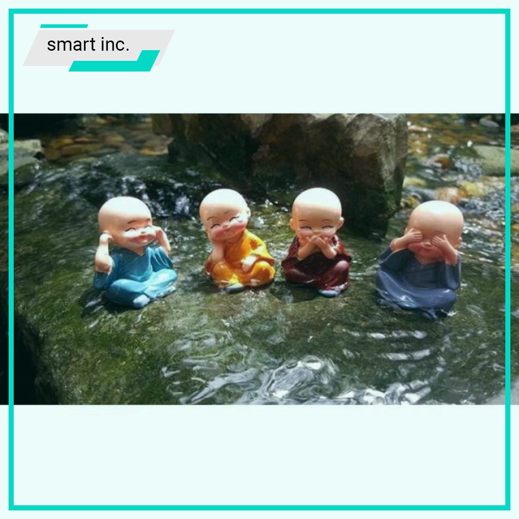 Bộ 4 Tượng Tứ Không Mini Bằng Sứ Tượng Chú Tiểu Hòa Thượng Để Bàn Xe Hơi