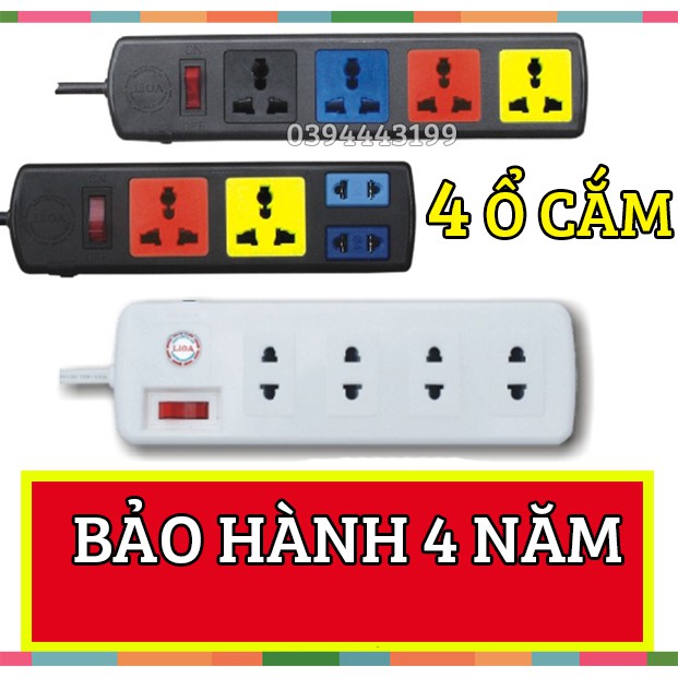 Ổ Cắm Điện LIOA 4 Lỗ Cắm Chịu Tải 2200W - 3300W - Có CB Bảo Vệ Ngắt Điện Khi Quá Tải - Tổng Kho LIOA