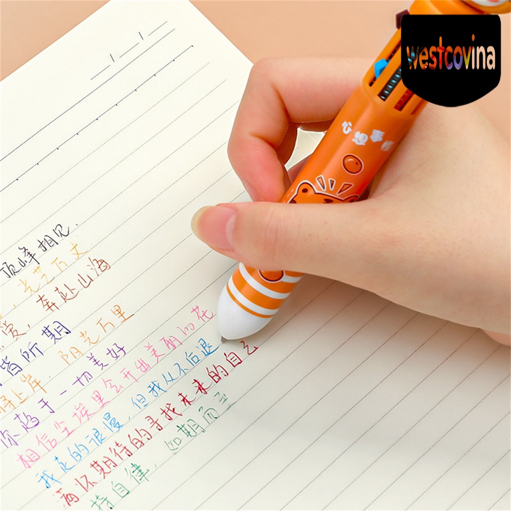Phương Tây✎Bút Bi 10 Màu Bằng Nhựa Mau Khô Họa Tiết Hổ Dễ Thương Bắt Mắt