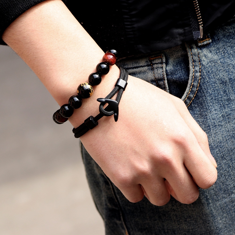 Vòng Tay Mỏ Neo Unisex Dành Cho Nam Nữ Thời Trang Loki Accessories Màu Đen Chất Liệu - Vòng tay mỏ neo