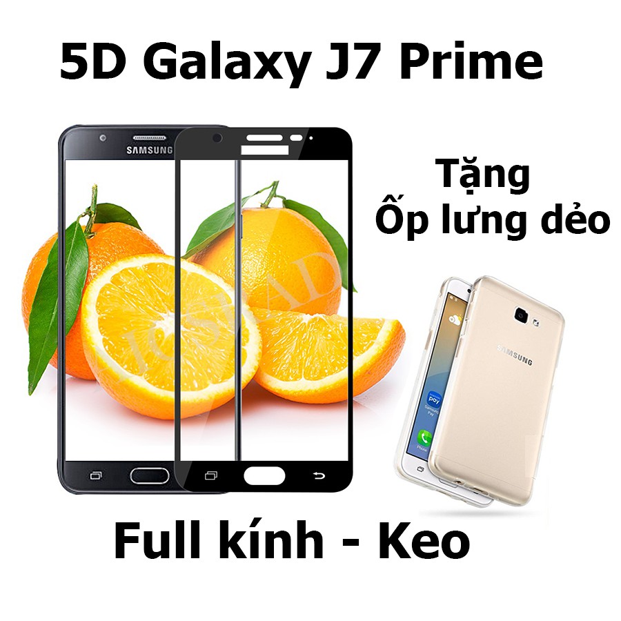 Kính cường lực full màn hình 5D Galaxy J7 Prime tặng ốp lưng dẻo (Đen)