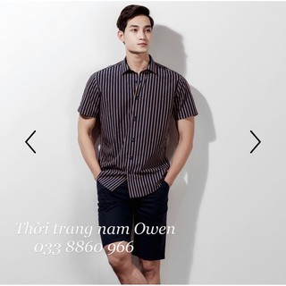 [SIZE 38] OWEN - Áo sơ mi ngắn tay Owen Slimfit vải sợi tre kẻ sọc 22685