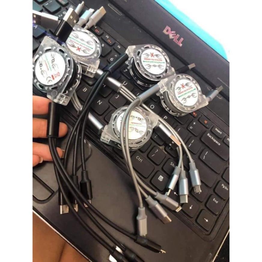 Sạc đt dây rút 3 đầu cổng USB đa năng