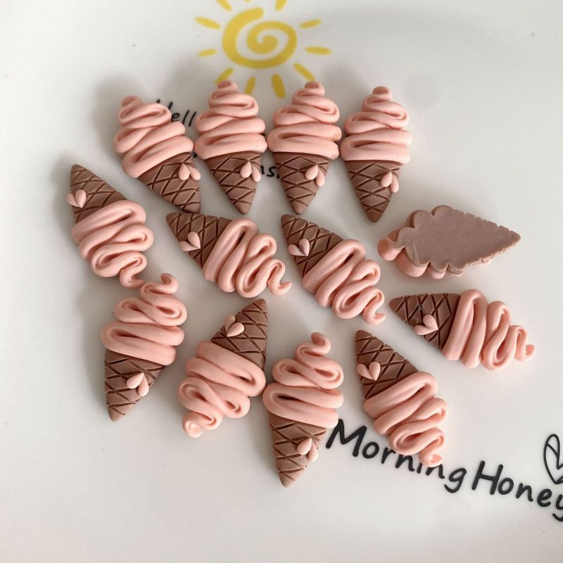 Set 10 Phụ Kiện Trang Trí Điện Thoại / Chai Nước Hình Kem Ốc Quế Hoạt Hình Diy