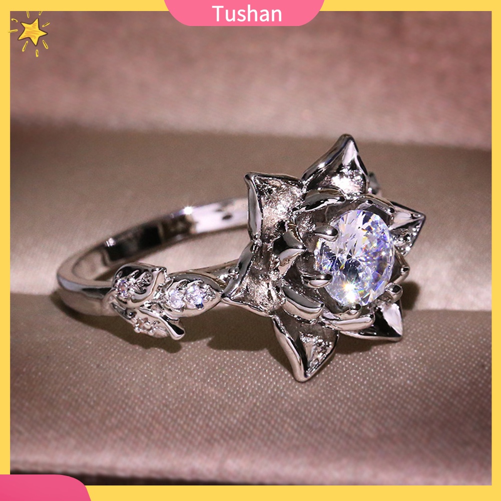 Nhẫn nữ hình hoa súng khảm đá vintage làm quà tặng trang sức dự tiệc