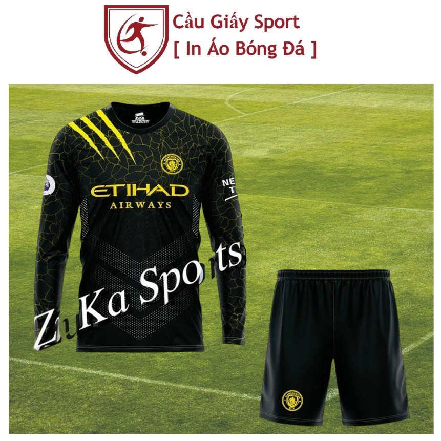 Bộ Quần Áo Bóng Đá Dài Tay Đội Mancity Đen Vàng