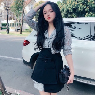 Chân váy lệch- áo ren