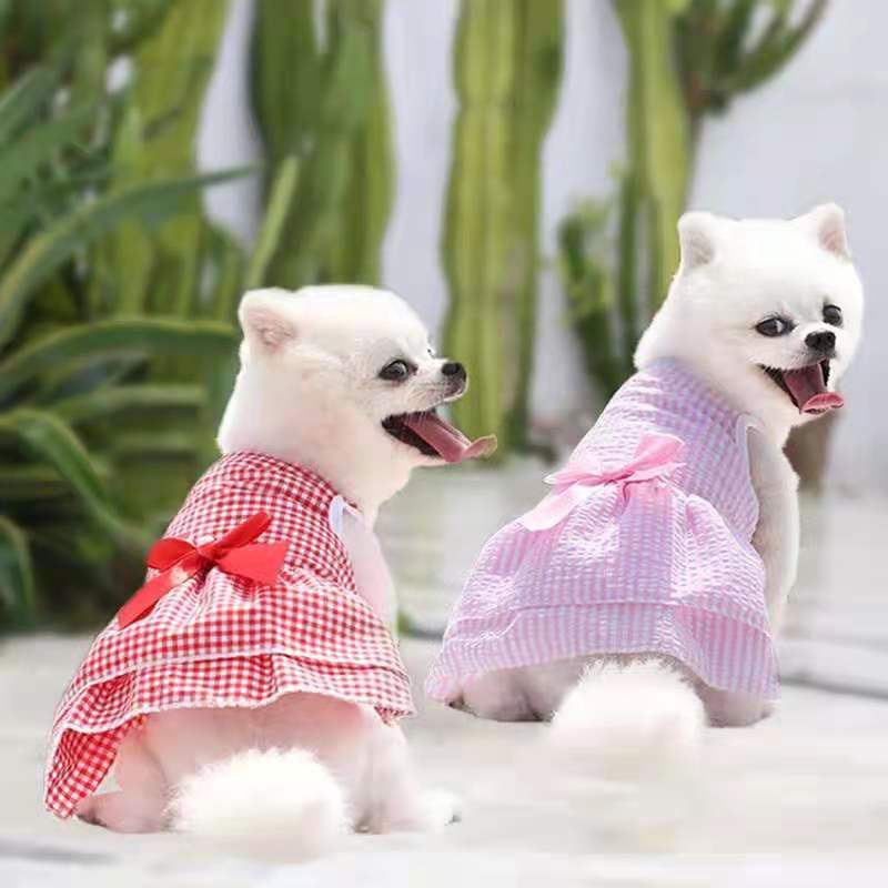 Áo cho chó mèo, đầm sọc đính nơ xinh xắn thương hiệu BaeYi, đồ tết cho thú cưng, quần áo thú cưng