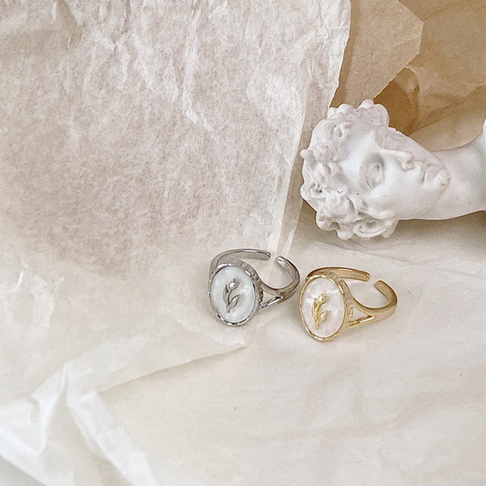 Nhẫn hợp kim chạm hình hoa tulip màu vàng/bạc mạ phong cách vintage dành cho nữ