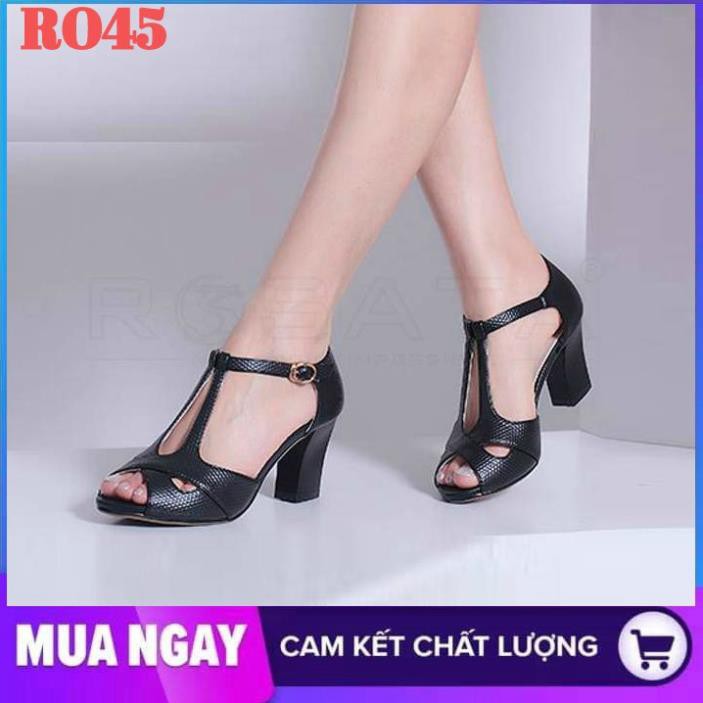 Giày sandal nữ cao gót đế cao 5cm hàng hiệu rosata màu đen ro45 -b11