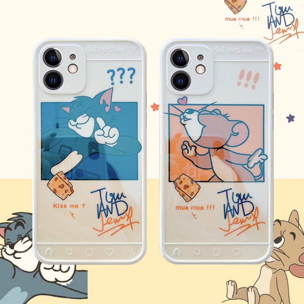 Ốp iPhone đôi cute hoạt hình Tom Jerry dễ thương phản quang.Tương thích iPhone 11 ProMax/11/XsMax/Xs/X/8plus/8/7plus/7