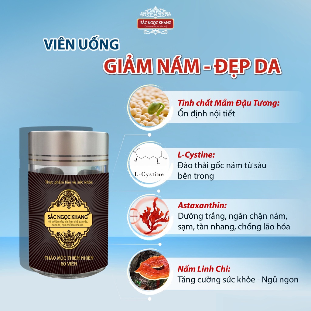 Viên uống đẹp da Sắc Ngọc Khang++ dòng cao cấp giúp chống lão hóa, giảm nám sạm &amp; cân bằng nội tiết tố nữ [Hộp 60v]