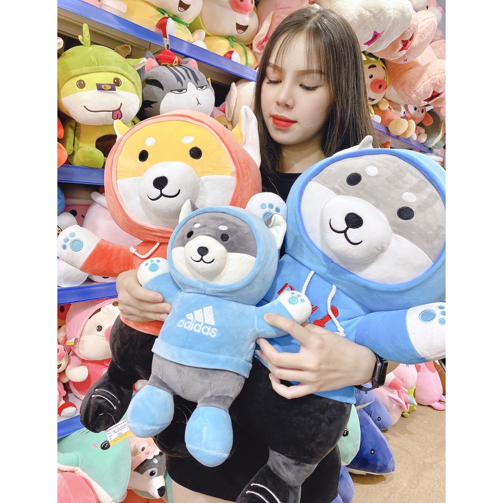 Gấu bông chó shiba áo hoodie 3 màu có mũ kích thước 40-60cm