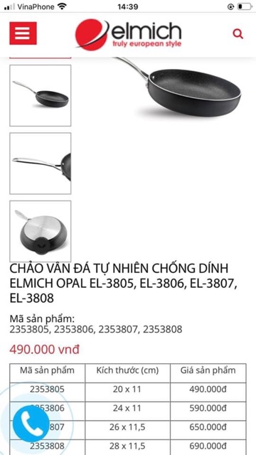 [Elmich chính hãng] Chảo 20-24cm vân đá tự nhiên