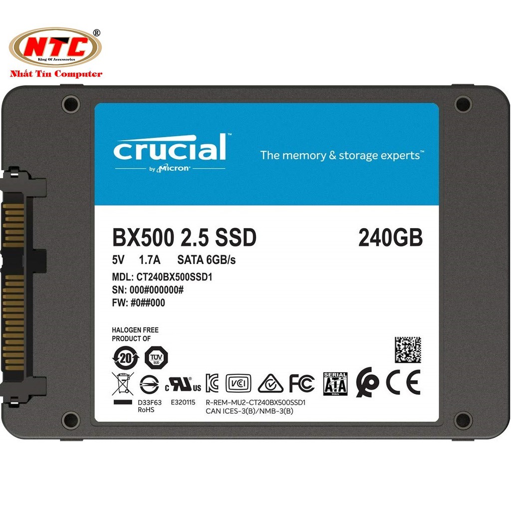 Ổ cứng SSD gắn trong Crucial BX500 3D NAND SATA III 2.5 inch 240GB R540MB/s W500GB/s