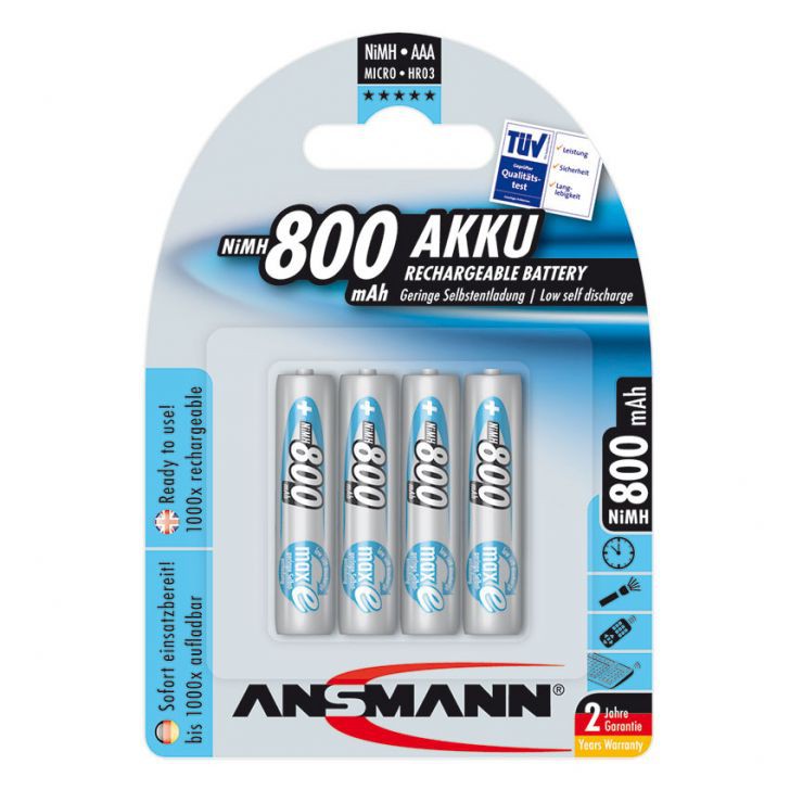 PIN SẠC AAA 800MAH ANSMAN NIMH MICRO 1.2V , VỈ 4V