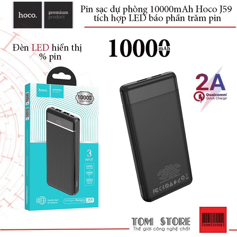 Pin sạc dự phòng 10000mAh Hoco J59 tích hợp LED báo phần trăm pin-Hàng phân phối chính hãng