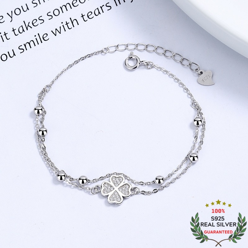 Vòng Tay Bạc S925 Xa Trục Thảo Cỏ Bốn Lá May Mắn | Lắc Tay Nữ Trang Sức Bạc Thời Trang