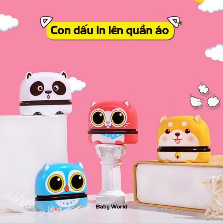 Con dấu In tên lên quần áo, đồ dùng cá nhân. Mực in trên mọi chất liệu không phai trong nước.