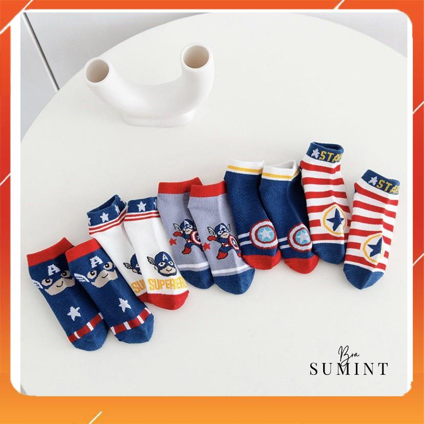 Set 10 đôi tất trẻ em, tất bé trai cổ thấp họa tiết siêu anh hùng cho bé từ 1 đến 9 tuổi