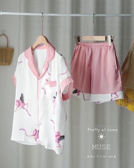 Bộ Lụa Chim Hồng Quần Đùi