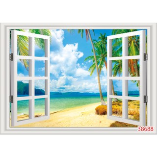 Tranh dán tường cao cấp cửa sổ 3D