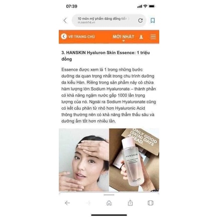 Nước thần Hanskin Real Complexion Hyaluron Skin Essence- nước hoa hồng Dưỡng Ẩm HANSKIN