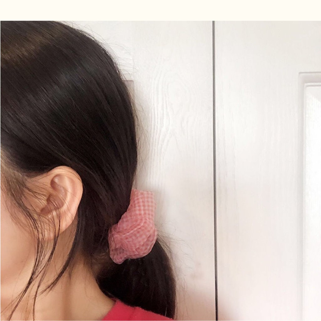 Dây chun buộc tóc vải scrunchies kẻ trong Hàn Quốc - Phụ kiện cột tóc