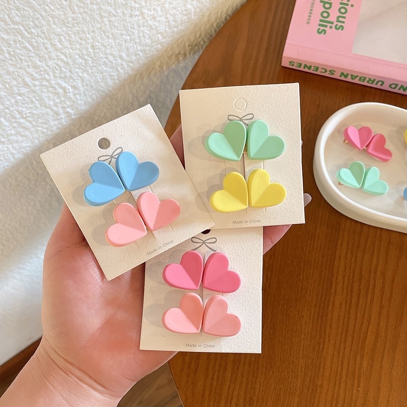 Kẹp Tóc Mỏ Vịt Nhiều Màu Sắc Họa Tiết Trái Tim Đơn Giản Dễ Thương Cho Nữ