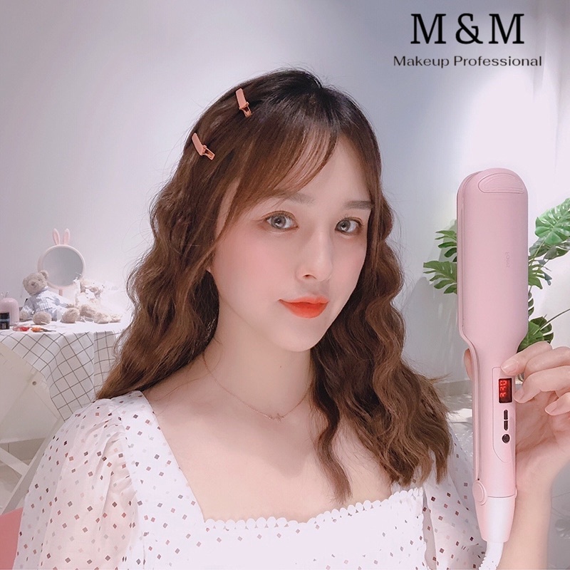 Máy làm tóc uốn xoăn sóng nước màn LCD hiện nhiệt tặng lược và kẹp vịt cao cấp