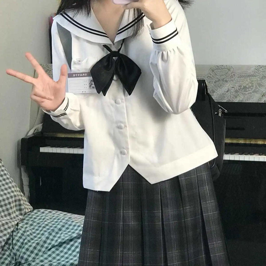 Cổ Phiếu Sẵn Sàng❣Ah F &amp; X Áo Sơ Mi Trắng Cổ Thủy Thủ Phong Cách Học Sinh Nhật Bản Thiết Kế Cơ Bản Cho Nữ